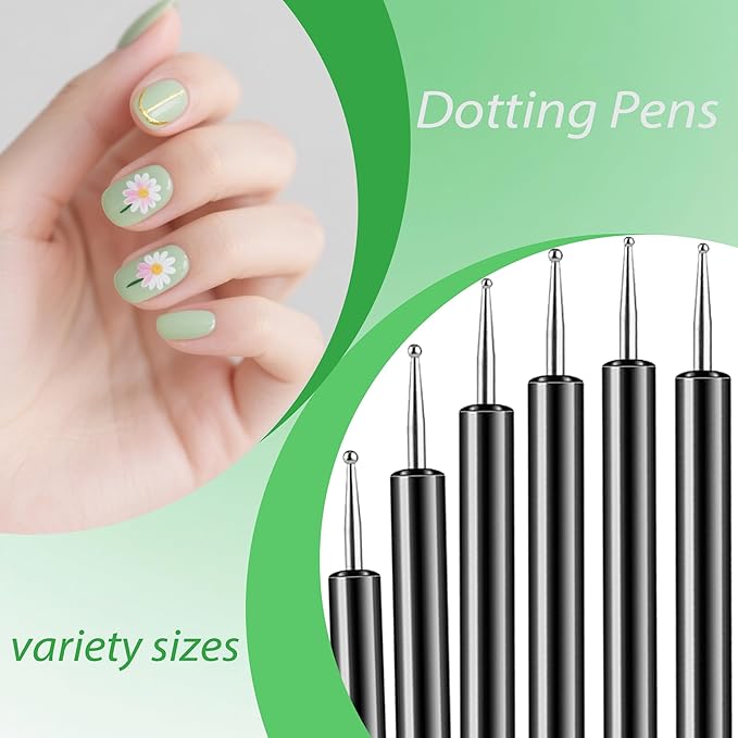 6PCS Double-Ended Nail Art Brush Kit For Gel Polish, Liner, Drawing, Dotting and Detailing - Professional Nail Art Design Pen And Paint Brushes Set