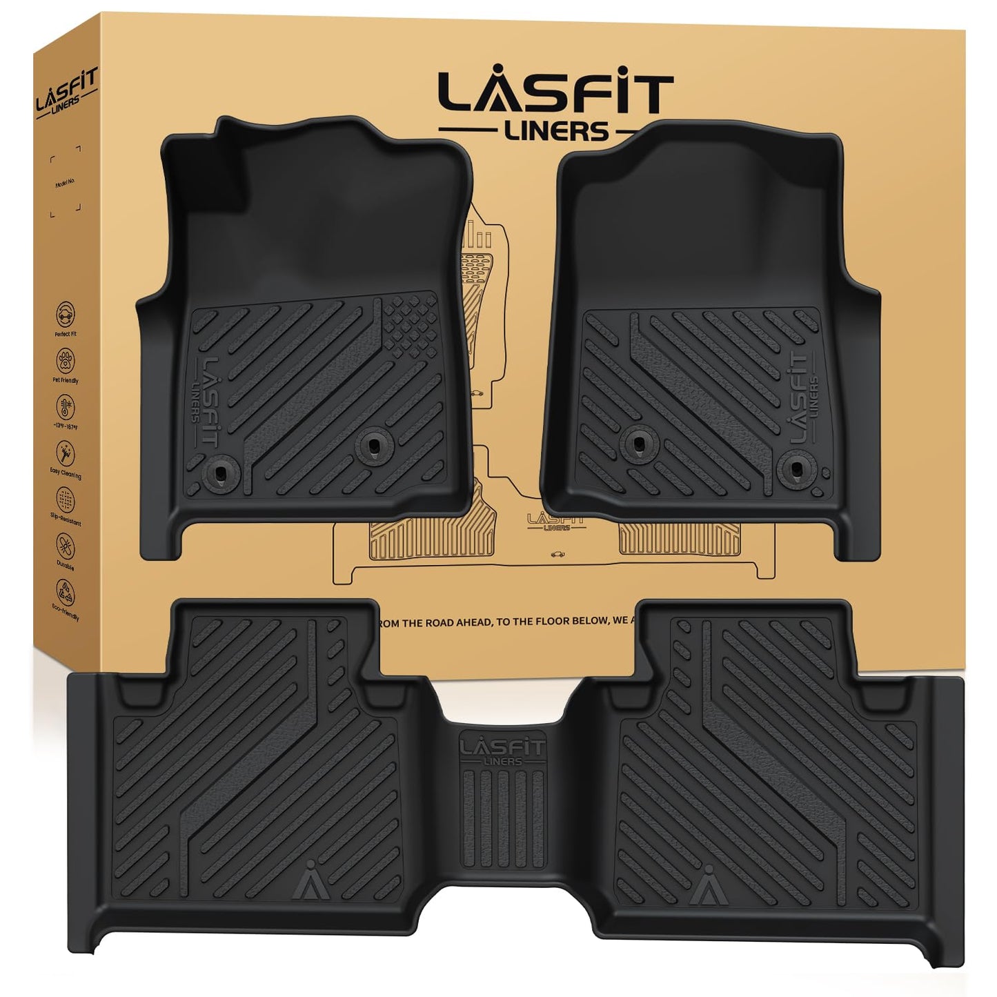 LASFIT Floor Mats for Toyota Tacoma 2008-2011 Access Cab Auto Tran, All Weather Custom Fit Floor Liners for Tacoma Second Row Optional with center storage box TPE Mats Front&Rear 2 Row Car Mats, Black