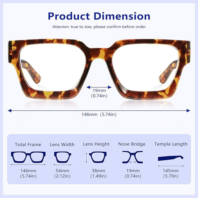 YDAOWKN Oversized Blue Light Blocking Glasses for Woman Rectangle Frame Fashion Chic Preppy Anti Eyestrain