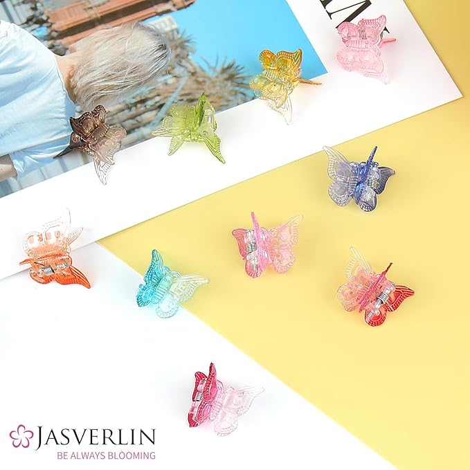 Gradient Butterfly Hair Clip, Mini Plastic 90s Hair Claw Clips for Women Girls, No Crease Y2K Accessories Set 50pcs Rainbow Assorted Color