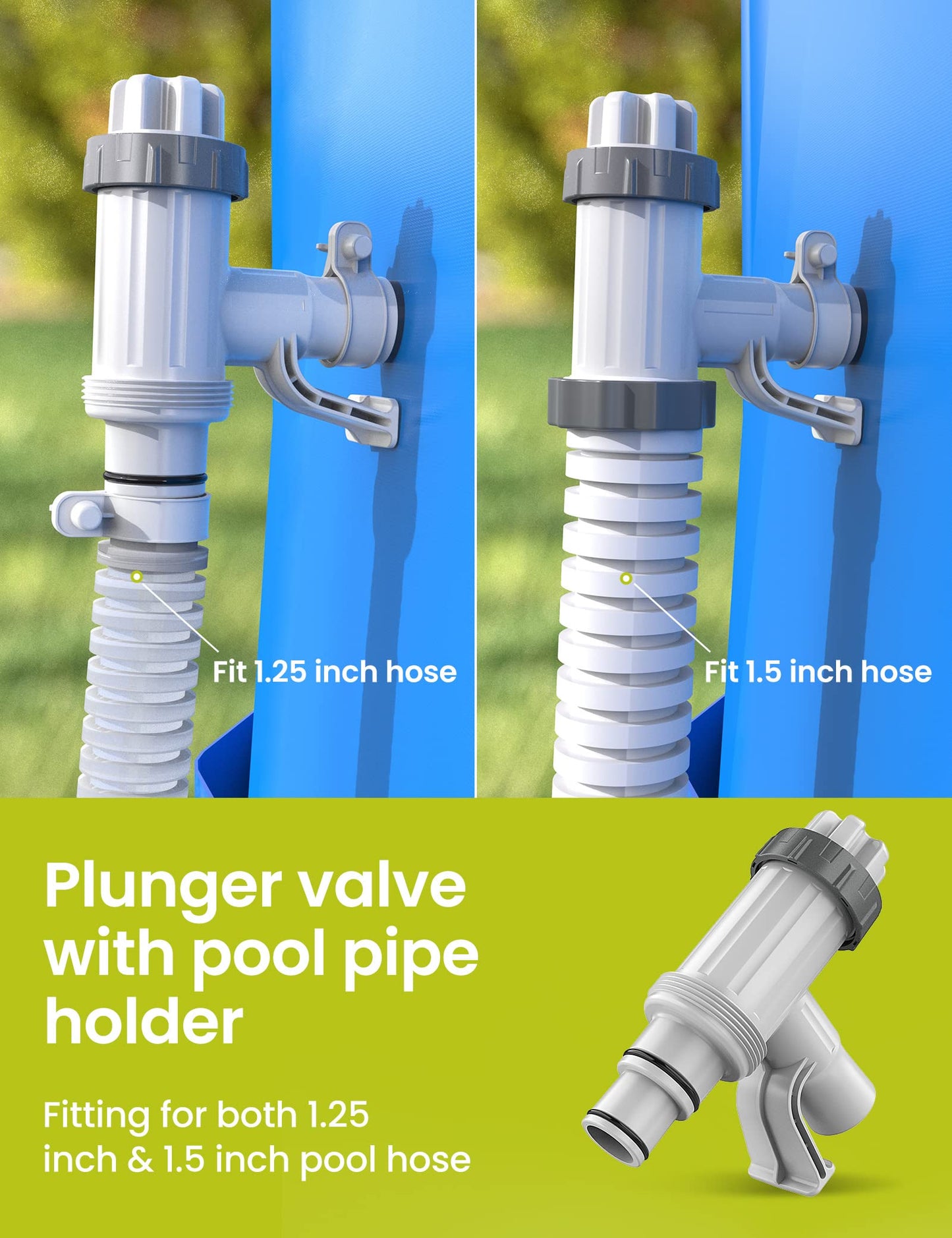 [PATENTED] SUMMERBUDDY Pool Hose Adapter for Above Ground Swimming Pool, Pool Replacement Parts with Plunger Valve and Pool Pipe Holder Pool Pump Parts 2 Pack