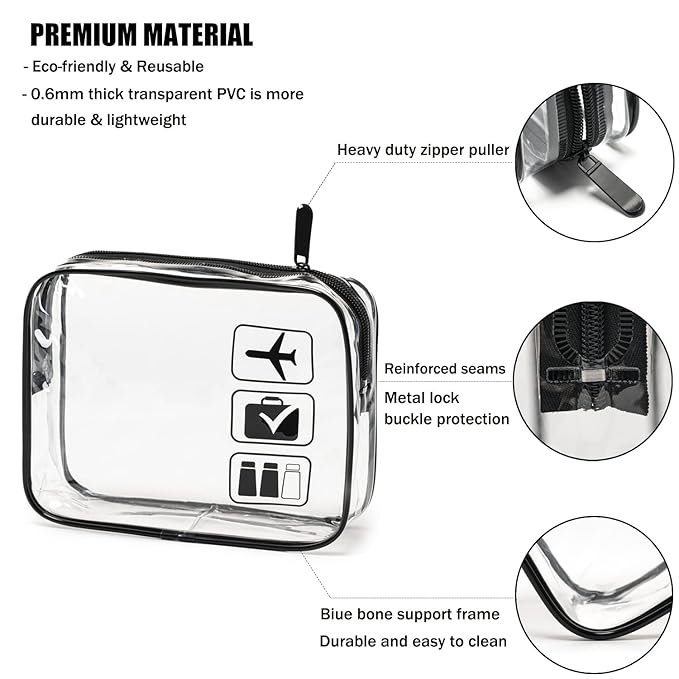 MODENGKONGJIAN TSA Approved Toiletry Bag, 3 Pcs Clear Toiletries Bags Quart Size Travel Makeup Cosmetic Bag for Women Men, Carry on Airport Airline Compliant Bag (Multicolor)