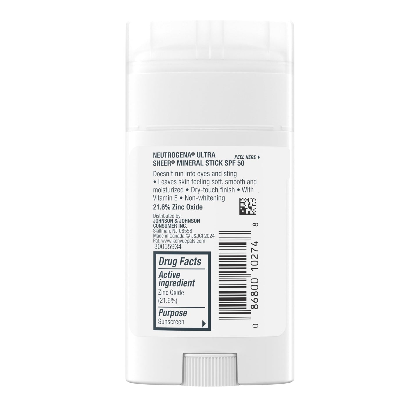 Neutrogena Ultra Sheer Dry Touch SPF 50 Mineral Sunscreen Stick for Sensitive Skin, Zinc Oxide, Body & Face Sunscreen with Vitamin E, No White Residue & Vegan, 1.5 oz