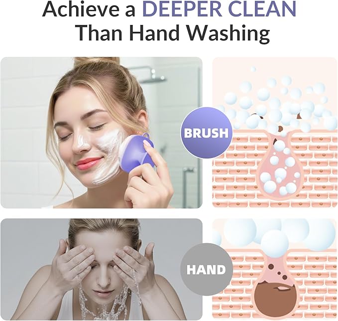 2 Pack Face Scrubber,Silicone Facial Cleansing Brush for Men & Women,Reusable Gentle Facial Waterproof Cleansing Skin Brush Exfoliating Scrubber for Sensitive Skin (Gray+Purple)