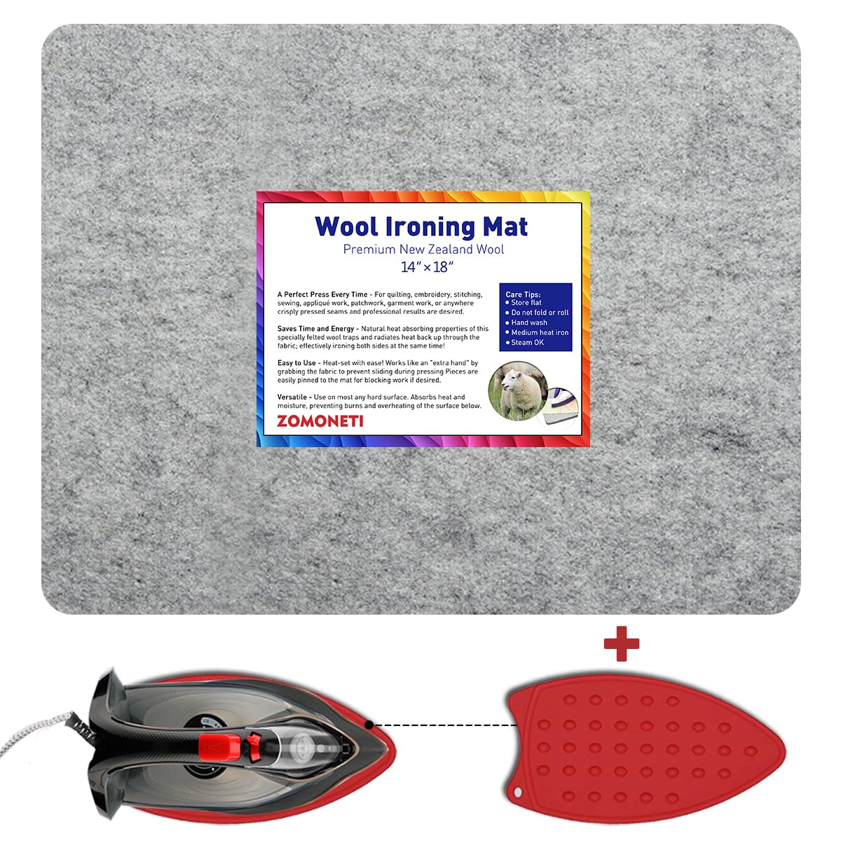ZOMONETI 18" x 14" Wool Pressing Mat 100% New Zealand Felted Wool Ironing Mat Pad Blanket for Quilter, Sewing, Quilting Supplies and Notions
