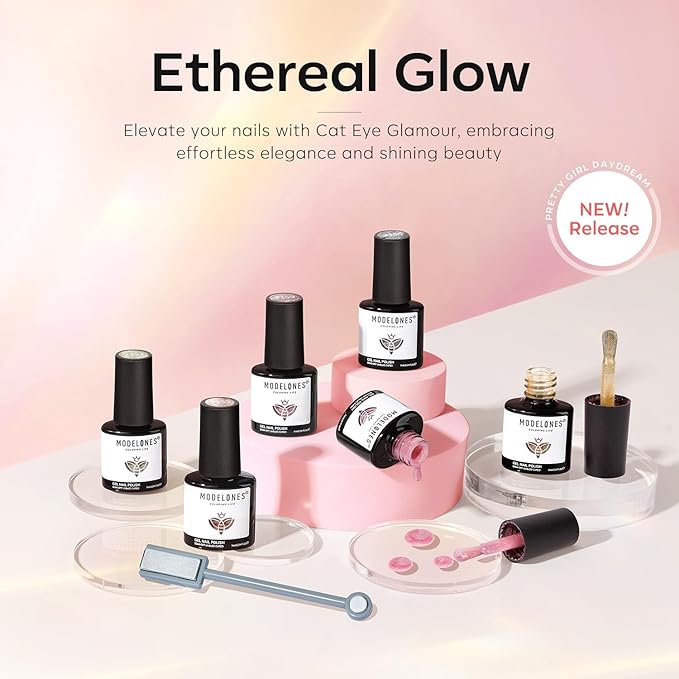 modelones Cat Eye Gel Nail Polish Set, Holographic Glitter 6 Colors with Magnet Sparkle Galaxy Series Nude Pink Gel Polish Soak Off Led Gel Polish Kit Nail Art Gel Manicure Salon DIY Gifts