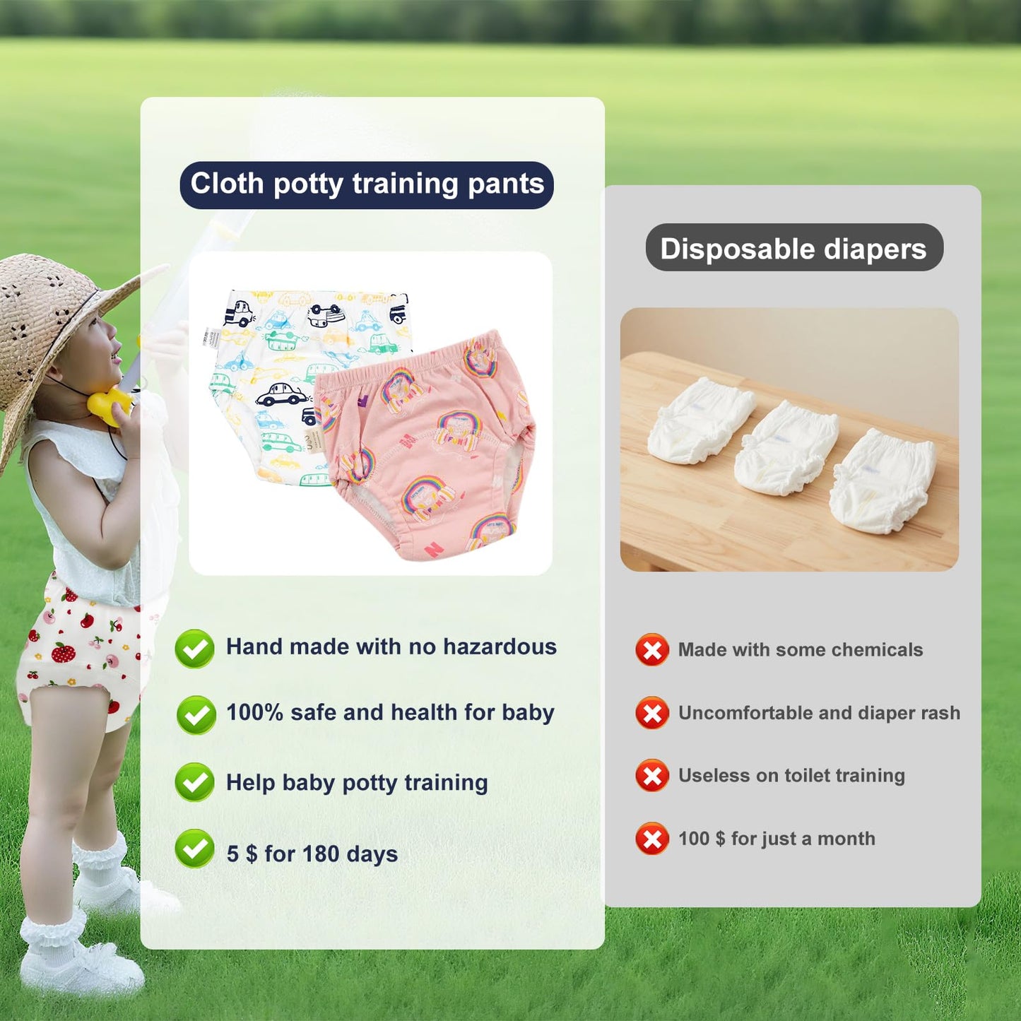 Upairy Training Pants for Boys Girls,Toddler Potty Training Underwear,Leakproof Reusable Kid Confident Panties,Children's Potty Underwear 100% Cotton for 2T-6T(4PCS,M)