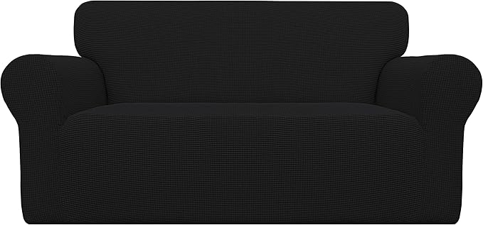Easy-Going Stretch Oversized Loveseat Slipcover 1-Piece Sofa Cover Furniture Protector Couch Soft with Elastic Bottom for Kids Polyester Spandex Jacquard Fabric Small Checks Black