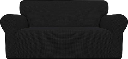 Easy-Going Stretch Oversized Loveseat Slipcover 1-Piece Sofa Cover Furniture Protector Couch Soft with Elastic Bottom for Kids Polyester Spandex Jacquard Fabric Small Checks Black