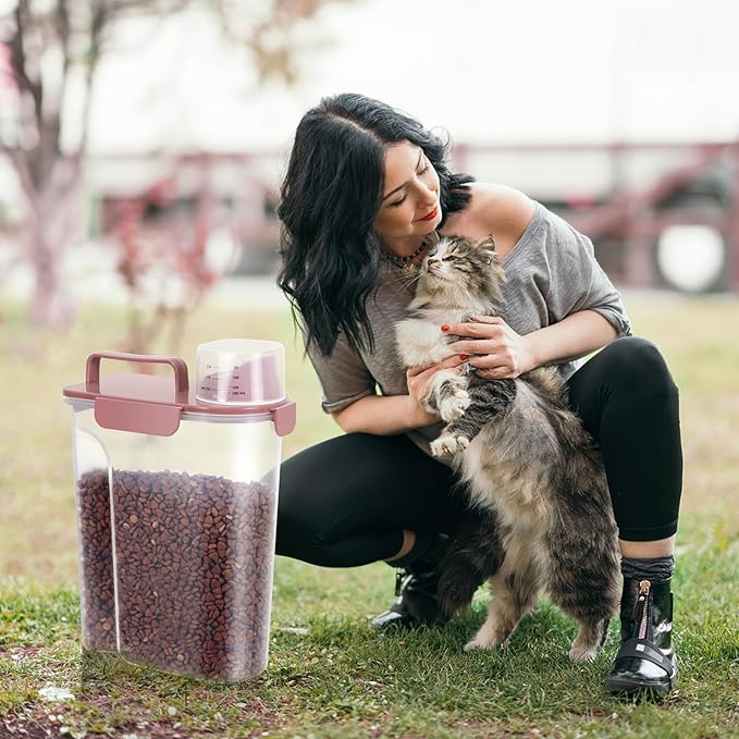 5Lbs Airtight Cat Dog Food Storage Container with Upgraded Large Nozzle BPA-Free, Pet Food Storage Containers for Rice, Grain, Pet Food, Flour, Dog Treat Storage (Pink, 5L-1pack)