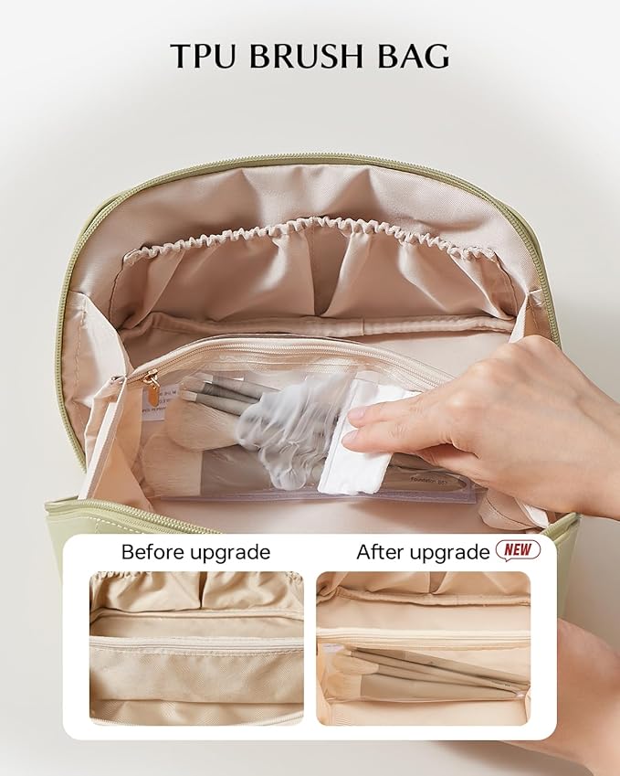 EACHY Travel Makeup Bag, Large Capacity Cosmetic Bag for Women, Waterproof PU Leather, Flat Open Portable Toiletry Bag for Skincare, Brushes & Travel Essentials