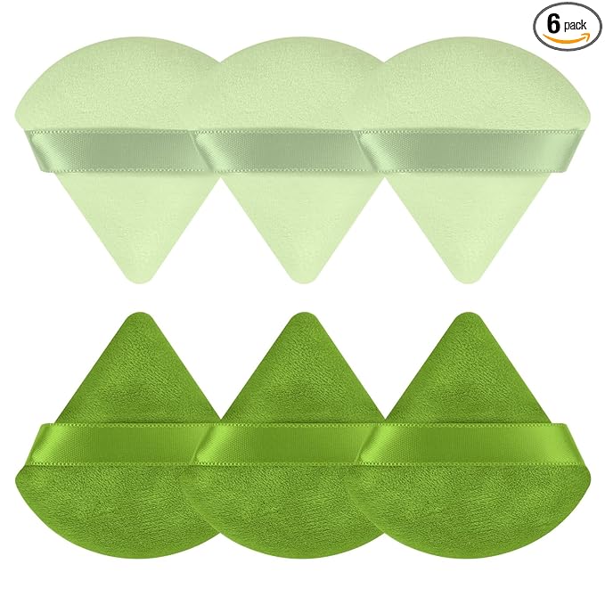 Pimoys 6 Pcs Powder Puff, Face Soft Triangle Makeup Puff Velet Makeup Sponge for Loose Powder (Green)
