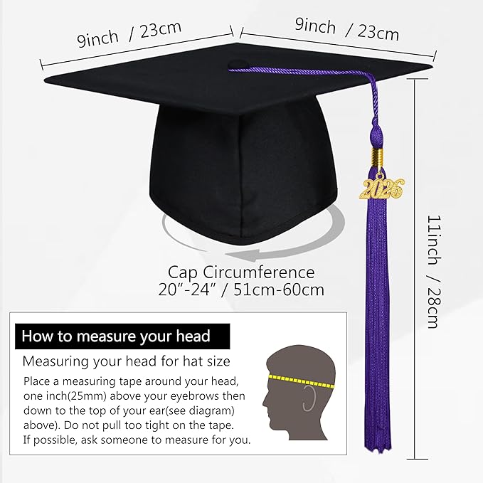 GraduationMall Matte Graduation Cap with 2026 Tassel for High School & Bachelor