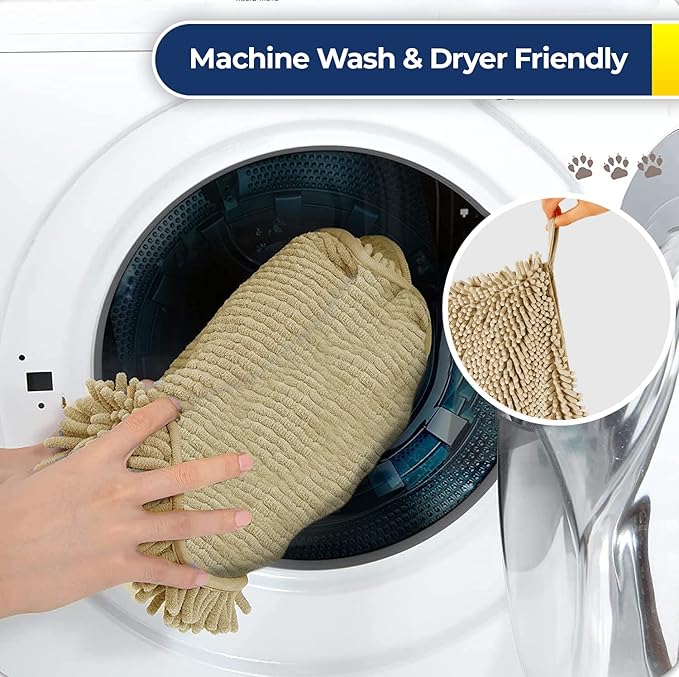 Muddy Mat® Doggy Dryer, Highly Absorbent Microfiber Washable Dog Shammy, Quick Drying Towel Absorber, Extra Soft Plush Wrap Chenille Bath Towels to Dry Soggy Large Pets & Small Puppy - Beige