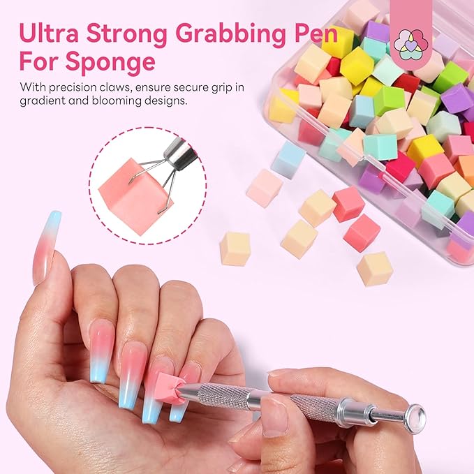 SAVILAND Essentials Colorful Mini Nail Sponge: 100PCS Ombre Sponges With Grabbing Pen Soft Nail Sponges for Ombre French Tip Tools Nail Art Kit Gradient Chrome Effect Nail Art Supplies & Nails Design