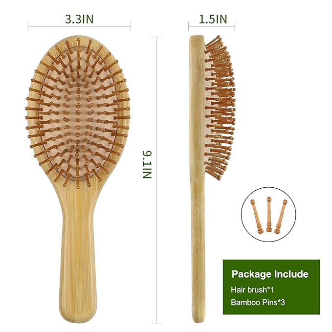 MRD Hair brush, Natural Bamboo Paddle Detangling Hairbrush, Massage Scalp Thick/Thin/Curly/Dry Hair For Women & Men