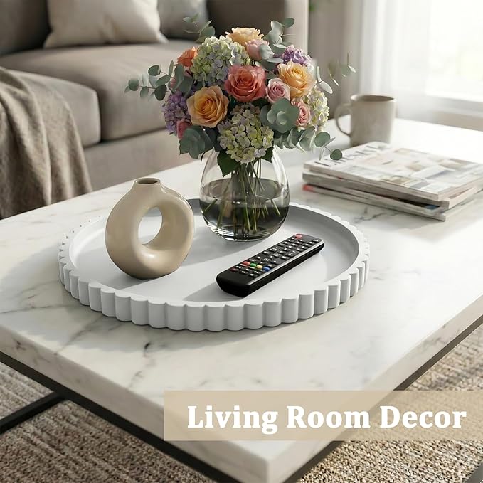 Silicone Bathroom Vanity Tray, Modern Round Decorative Tray for Countertop, Waterproof & Unbreakable Cosmetic Perfume Organizer, Extra-Thick & Sturdy, Easy to Clean Candle Tray (White, 10 inch)
