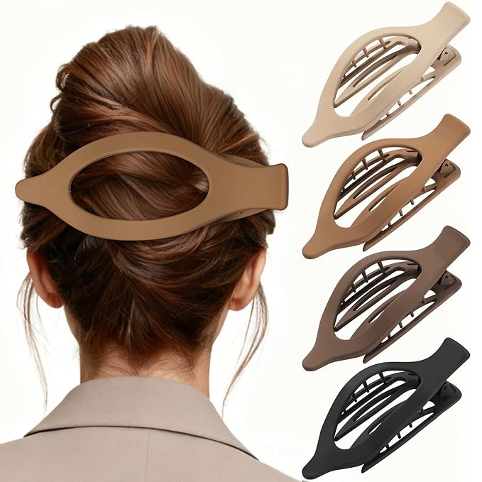 5.5 Inches Extra Large Flat Hair Clips for Women, 4 Pack XL Big Claw Clips for Thick Hair, Oversized Matte Strong Hold Non-slip Flat Claws, Neutral Colors