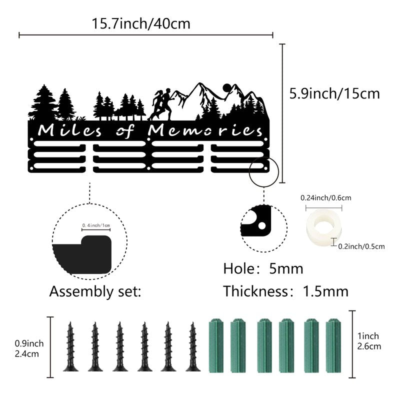 CREATCABIN Medal Hangers Display Holder Rack Sports Metal Hanging Athlete Awards Iron Wall Mount Decor for Over 60+ Medals Running Marathon Football Black 15.7x5.9 Inch Miles of Memories