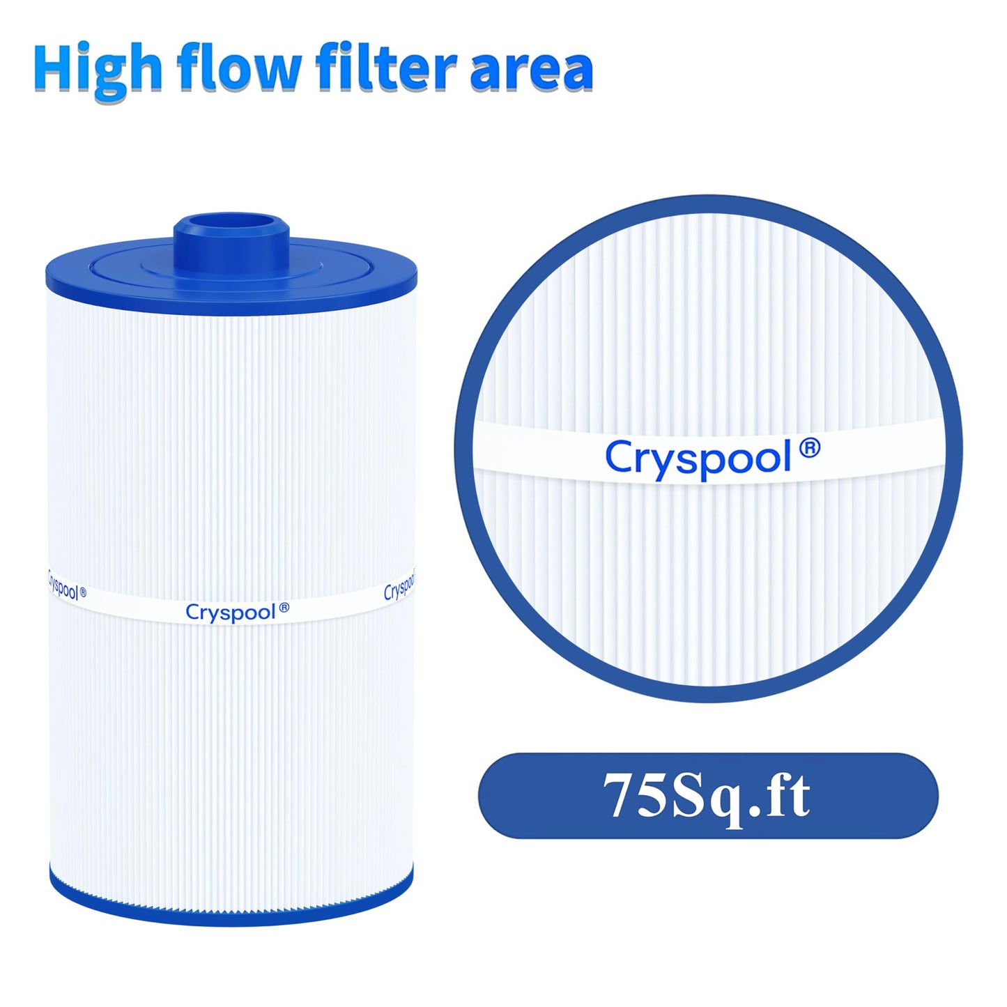Cryspool® 08008 Filter Compatible with PCS75N, Maax Spas, 100594, C-8475, FC-3320, 75 Sq. Ft Spa Filter Cartridge, 1 Pack