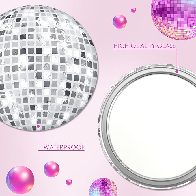 Qunclay 24 Pcs Disco Ball Compact Round Pocket Mirror - 2.76 Inch Vintage Mini Handheld Portable Mirror for Purse, Women Gift, Party Supply, Travel Daily (Silver)