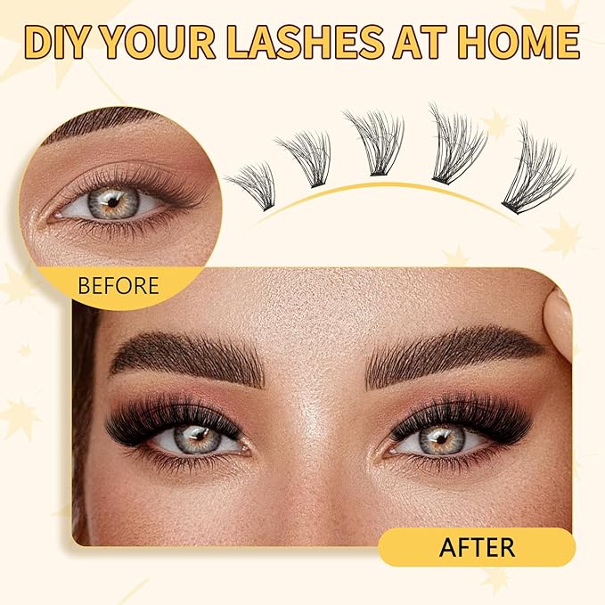 QUEWEL Lash Clusters Kit, 280Pcs 40D+50D 3D Lash Cluster Eyelash Extensions 10-18mm Volume Individual Lashes with Lash Bond and Seal and Lash Tweezers Easy DIY at Home(40D+50D 3D Kit)