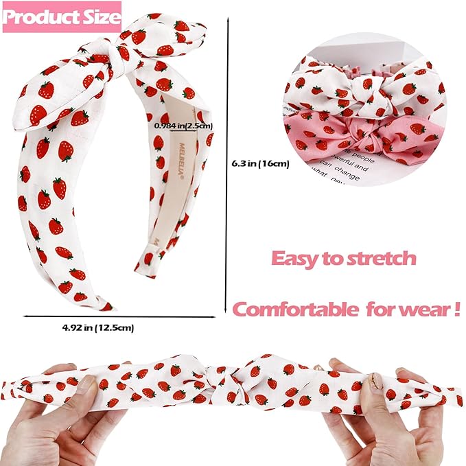 Bow Headbands for Girls Kids, Thin Headband with Bow Women Hair Accessories Fashion Knotted Head Band Non Slip Hairband Hair Hoops for Girls(Red and White, 2Pcs)