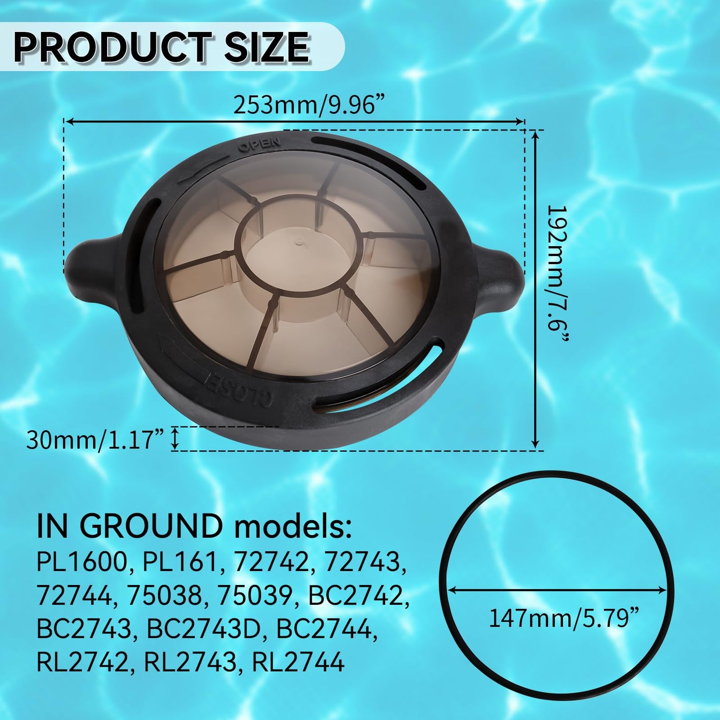 AOIT PL1585 Pool Pump Lid Basket Cover Replacement for Harris 72729 72730, Compatible with Doheny Above Ground Pool Pump 72728, PL1600 PL1601 HydroTools Fit for 0.75 hp 1 hp 1.5 hp with O-Ring
