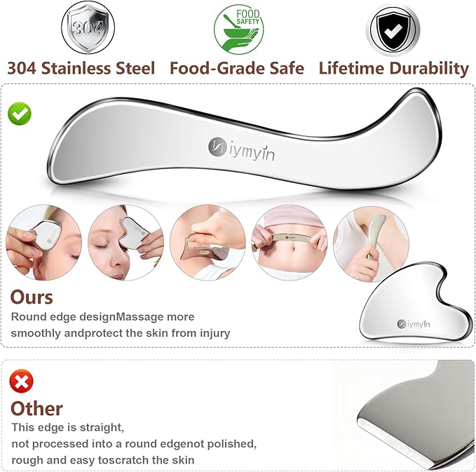 5-in-1 Stainless Steel Muscle & Fascia Scraper Tool Set, For Body Skin Massage and Sore Muscles, Myofascial, Iastm Tools, Soft Tissue Mobilization Tools, Full Body Gua Sha Kit, Great Gift Idea for Her