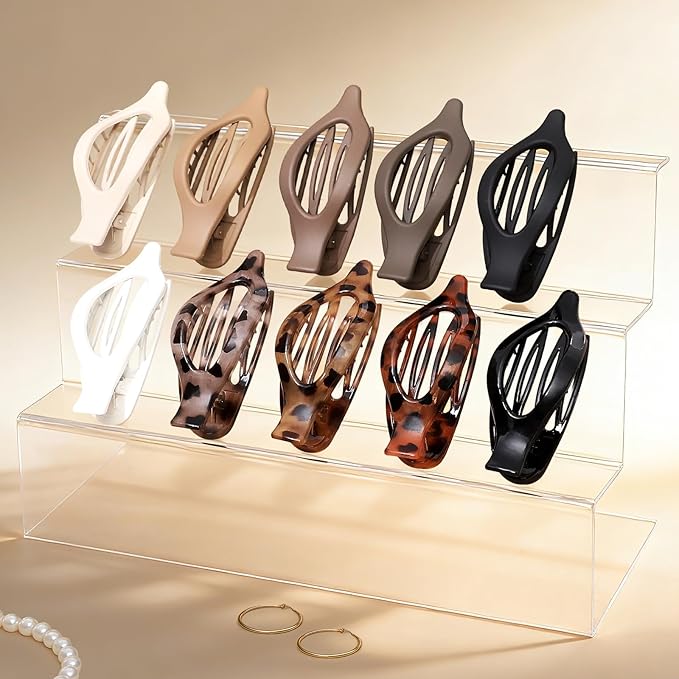 10 Pcs Flat Hair Clips for Women French Concord Claw Clips for Thick and Thin Hair Claw Clips Duck Billed Barrettes Hair Accessories for Women and Girls (Leopard)