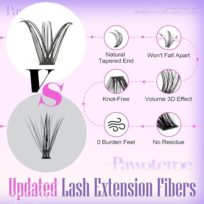 Pawotence Lash Clusters 200pcs Individual Lashes 30D Cluster Eyelash Extensions 11-16mm Eyelash Clusters Lash Extensions for Self Application (30D, 0.07D, 11-16mm Refill)