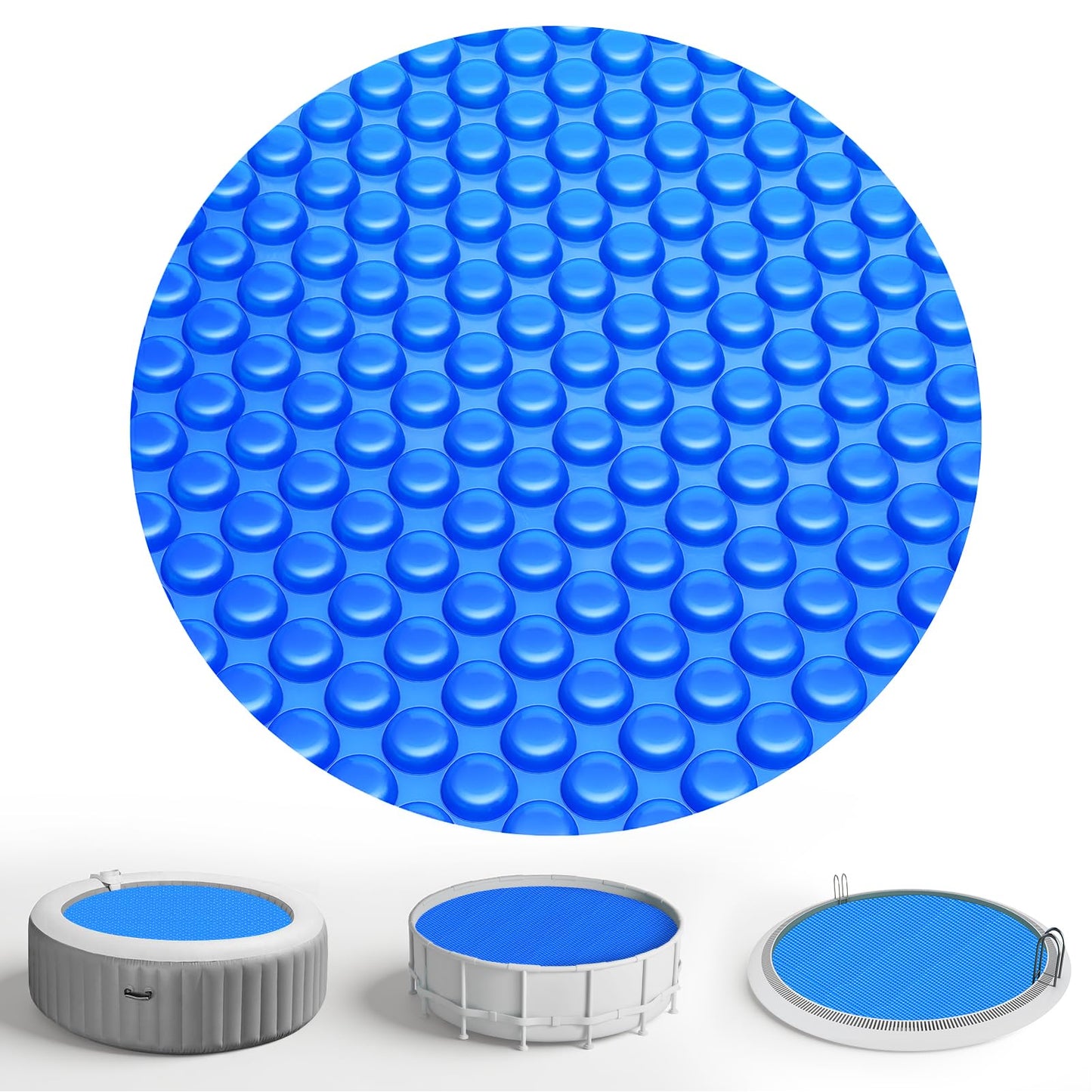 KETNET Solar Pool Cover 12 ft Round for 6-24ft Above Ground Inground Pools, Hot Tub Spa Thermal Heating Bubble Wrap Covers, 12 Mil Heavy-Duty Circle Blue Floating Blanket Mat for Swimming Pools