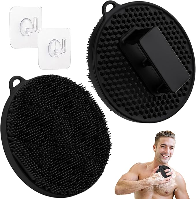 Silicone Body Scrubber 2PCS, Exfoliating Body Scrubber Shower Scrubber with Dense Bristles and Comfort Handle, Silicone Loofah Body Buffer for Good-Lathering & Deep-Cleansing(Blackx2)