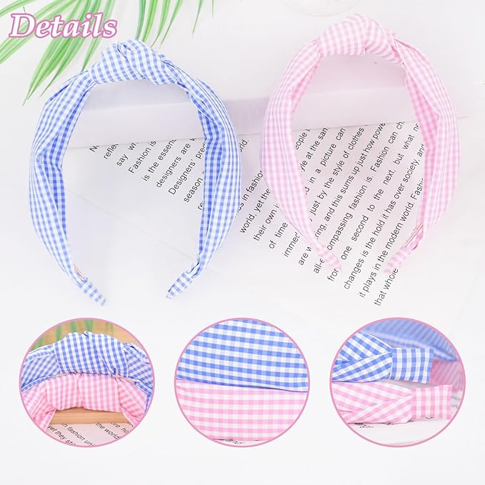 Knotted Headbands for Girls Non Slip Girl Square Headband Wide Top Knot Head Bands Mommy and Me Fashion Hairband Womens Turban Hair Accessories(Pink & Blue,2Pcs)