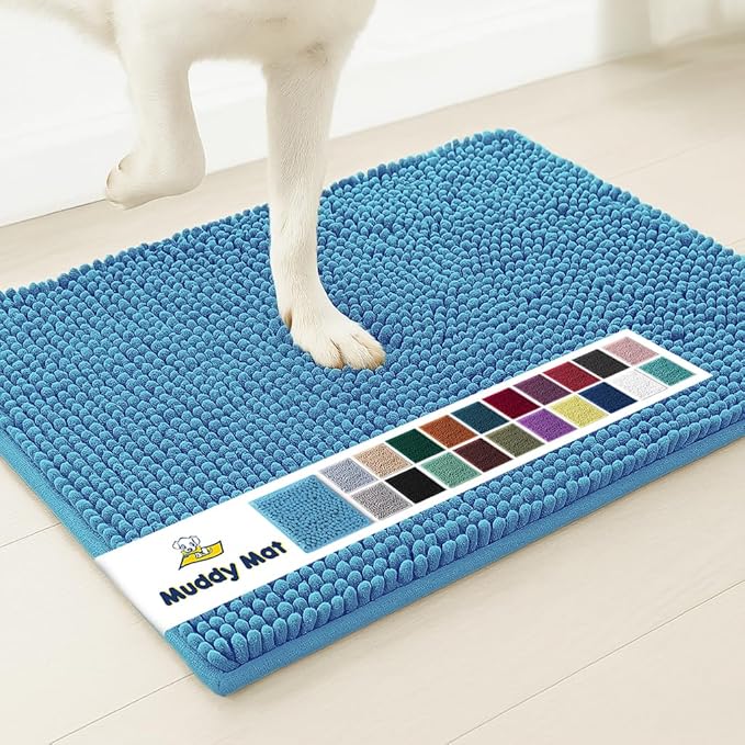 Muddy Mat® | Super Absorbent Door Mat Indoor, Microfiber Quick Dry Chenille Entryway Rug, Non-Slip Front Door Mat, Indoor Mats for Entryway, Machine Washable Pet Rug, Sky Blue 16"x24"