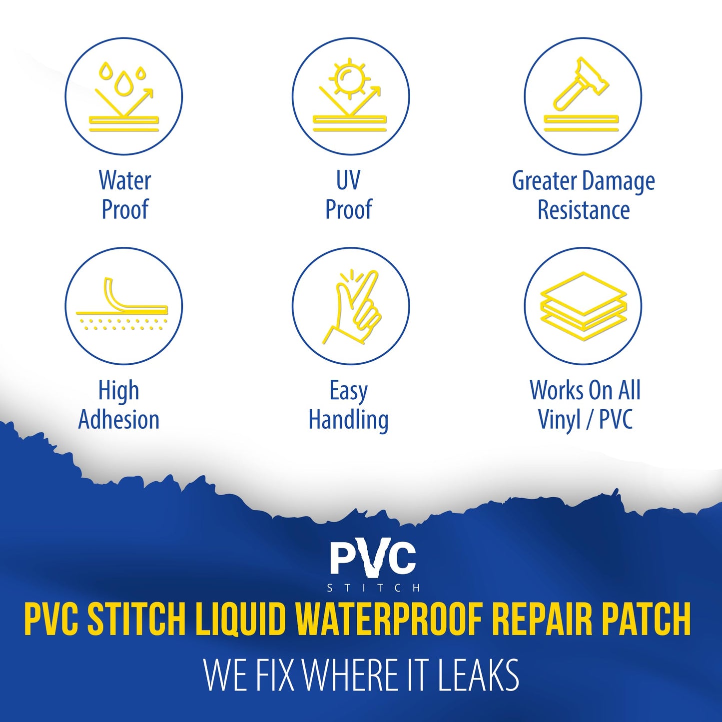 PVC Stitch Liquid Patch – Air Mattress Patch Kit Heavy Duty, Inflatable Patch Glue for PVC & PU, Inflatable Boats, Rafts, Kayaks, SUP, Hot Tubs, Waterbeds, Bounce Houses. Waterproof, 3-hr Cure, 20 ml