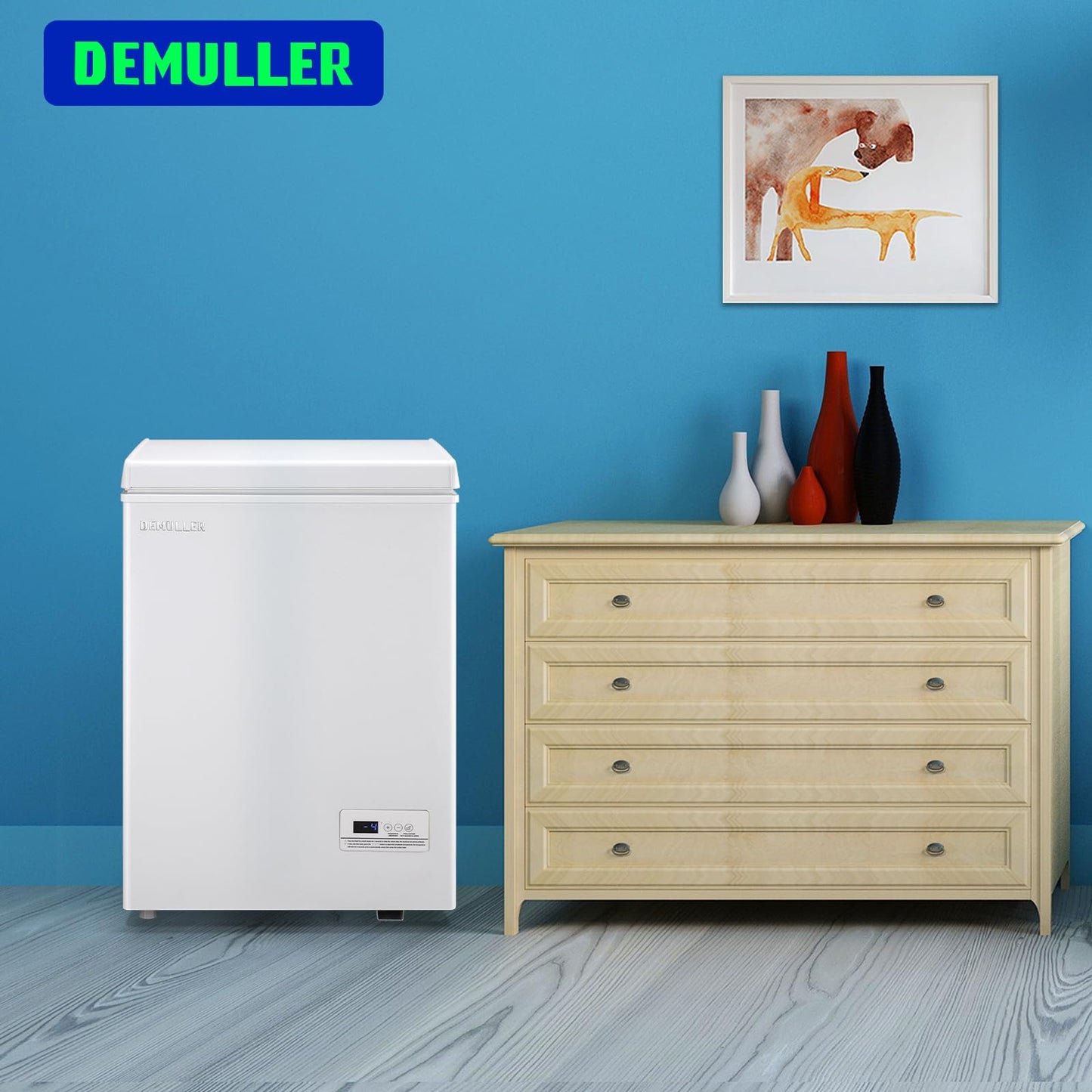 DEMULLER 3.5 Cu.ft Chest Freezer with Electronic Panel, Accurate Temperature Display to 1 ℉, White Deep Freezing Machine with 2 Removable Baskets, Compact Size for Any Space