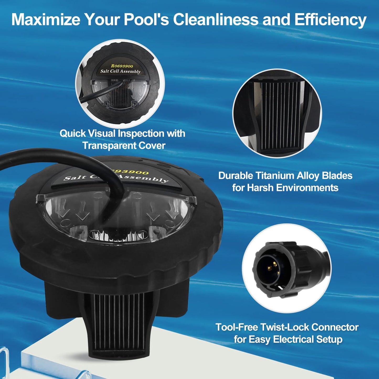 R0693900 Replacement Salt Cell Assembly - Compatible with Jandy Pro Series TRUCLEAR11K & TRUCLEAR11KU, Design for Pools up to 35,000 Gallons, Black