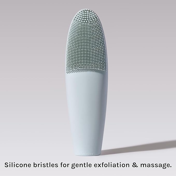 LOLLIPOP Dual-Sided Facial Cleansing Brush | Handle Size Silicone Face Exfoliator and Soft Fiber Cleanser | Manual Face Scrubber for Pores, Makeup Removal, Blackhead and Skincare Routine, Oceanic