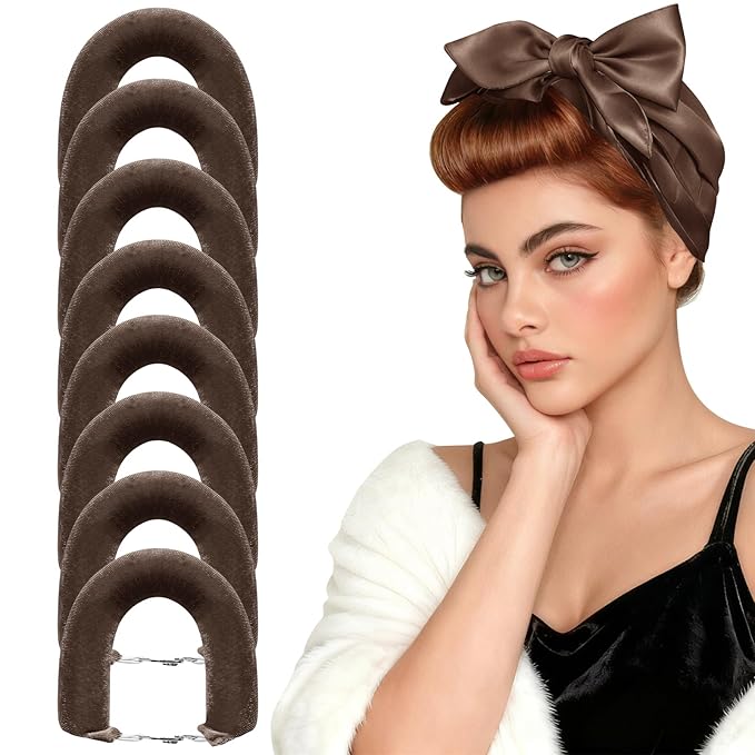 Heatless Curls Overnight Set for Natural Hair, Comfortable Easy-Lock Rollers, Heat-Free Hair Curlers for Long Textured Hair, 8PCS Brown