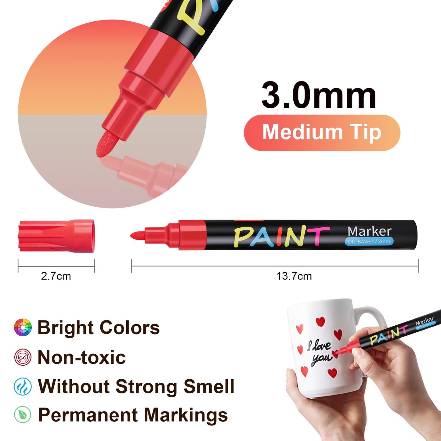 IVSUN Paint Pens Paint Markers, 20 Colors Oil-Based Waterproof Marker Pen Set, Never Fade Quick Dry and Permanent, Works on Rocks Painting, Wood, Fabric, Plastic, Canvas, Glass, Mugs, DIY Craft