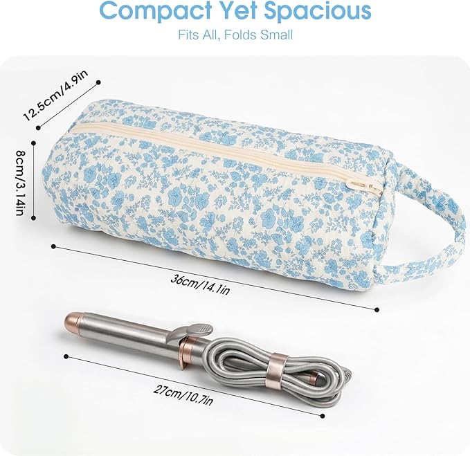 Hair Tools Travel Bag, Soft Compact Case Compatible with Dyson Airwrap & Shark Flexstyle, Curling Iron & Flat Iron Storage Organizer, 14" Portable Hair Accessories BagÃ¯Â¼ÂBlue FlowerÃ¯Â¼Â