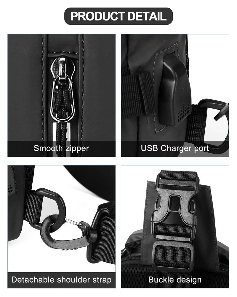Large Black Sling Bag for Men, Shoulder Messenger Bag for Mens, Anti Theft One Strap Motorcycle Backpack Sling Chest Bag for Casual Hiking Walking Biking Travel Cycling Outdoor Sports