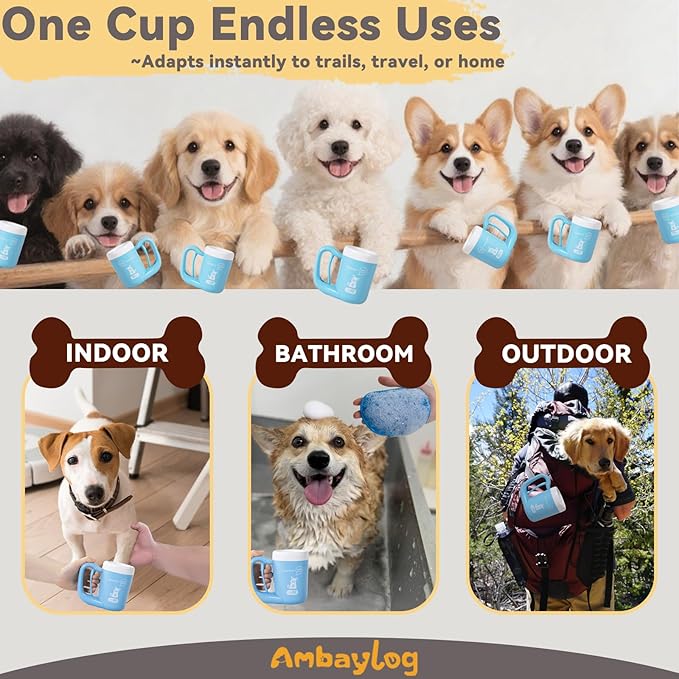 Small Pet Paw Cleaner Cup - Easy Press Design Dog Foot Washer with Soft Massage Brush & Absorbent Towel - Reusable Durable Paw Cleaning Cup for Dogs Cats, Easy to Clean Handheld Bath Tool