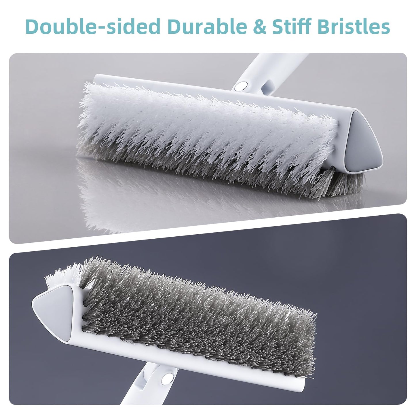 MOPALL Floor Scrub Brush with Long Handle 55", Dual-Sided Stiff Bristle Grout Brush with 180° Rotatable V-Shape Head, Heavy Duty Shower Cleaning for Bathroom Tile, Patio, Deck, Garage, Pool & Corner