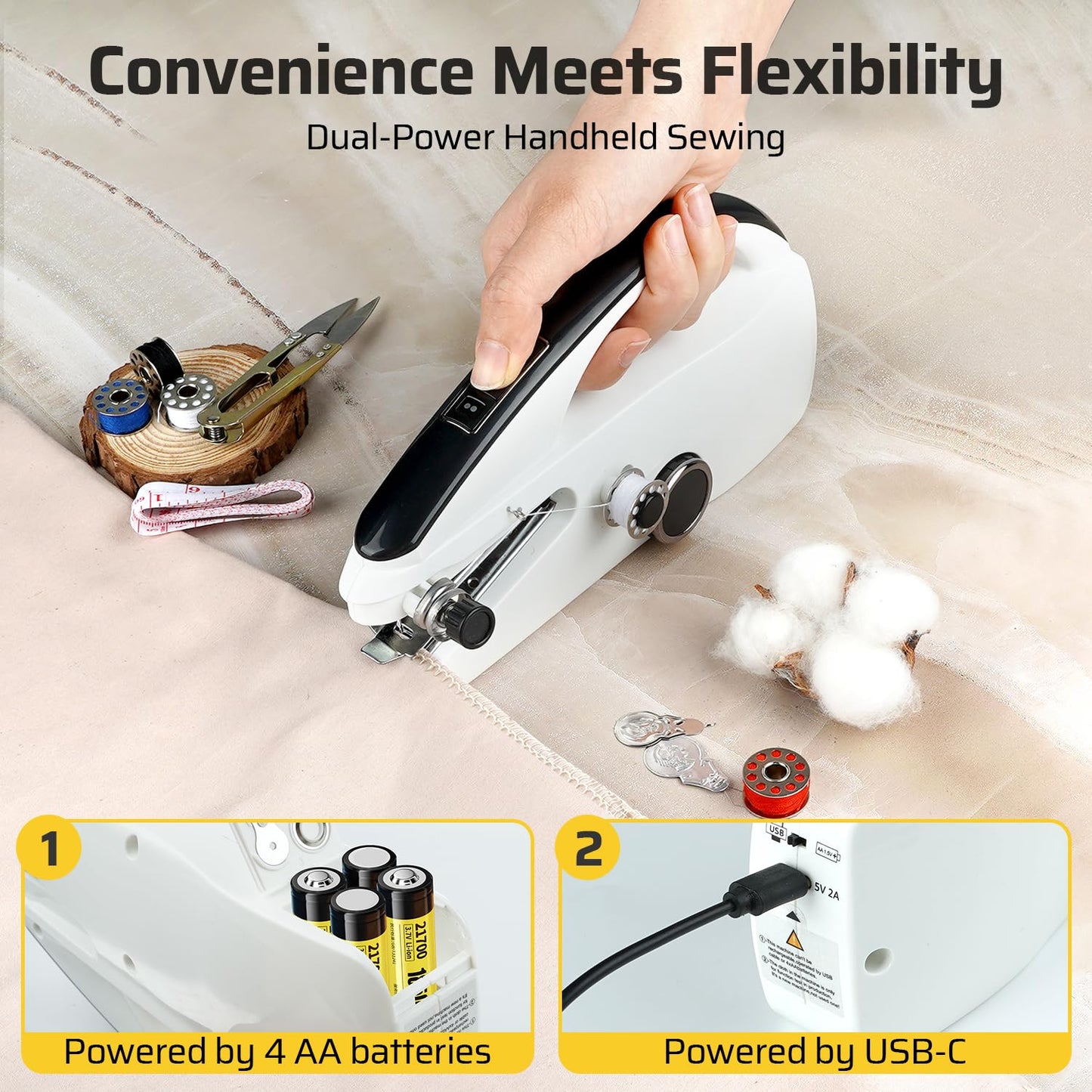 Handheld Sewing Machine, Dual Speed Hand Held Sewing Machine, Sewing Mini Portable Machine for Beginners, Adults, DIY, Home, Travel - White