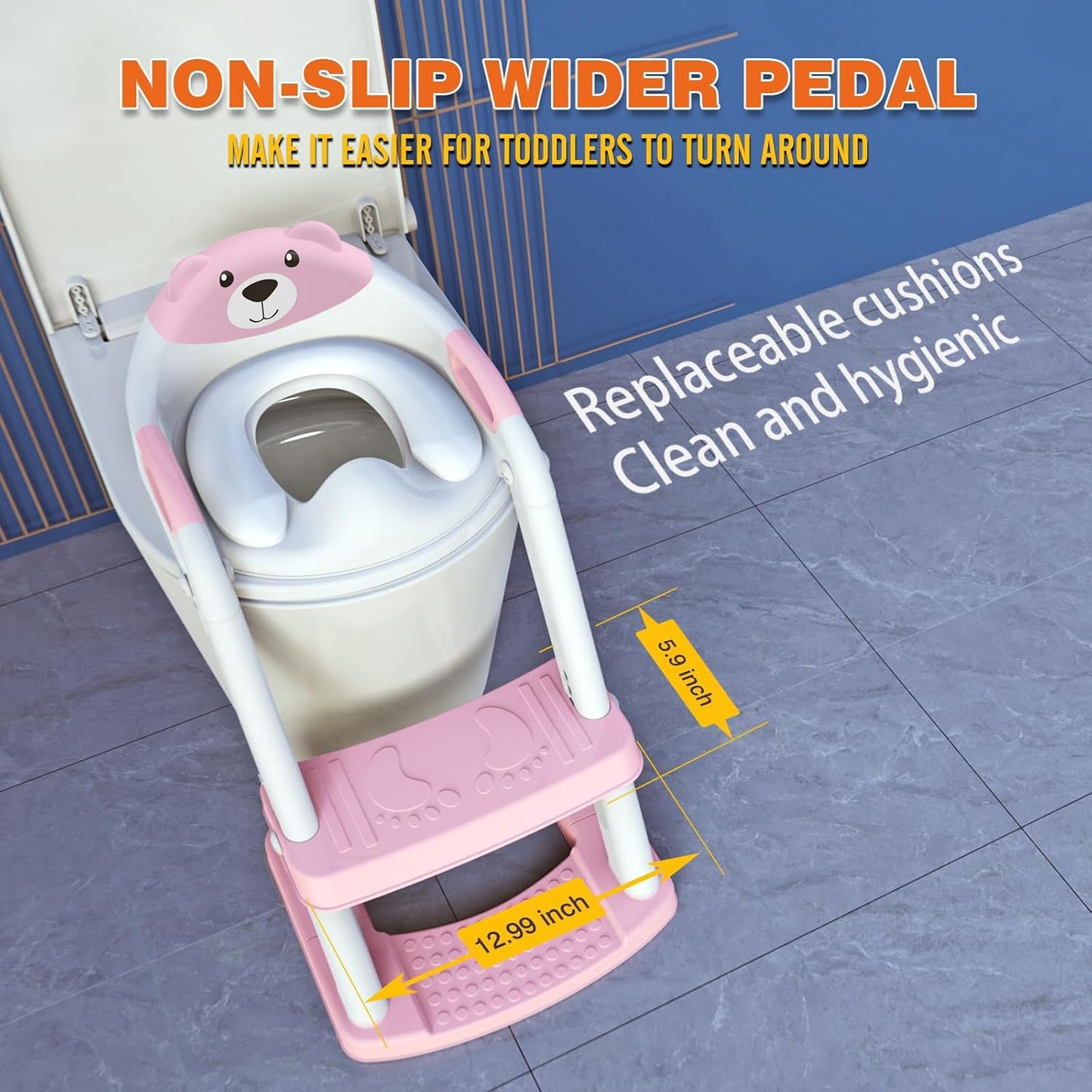 Potty Training Seat, SKYROKU Upgrade Toddler Toilet Seat for Kids Boys Girls, 2 in 1 Potty Training Toilet, Splash Guard Anti-Slip Pad Step Stool,New Sector-Shape Stabilized Base (8899+Pink)