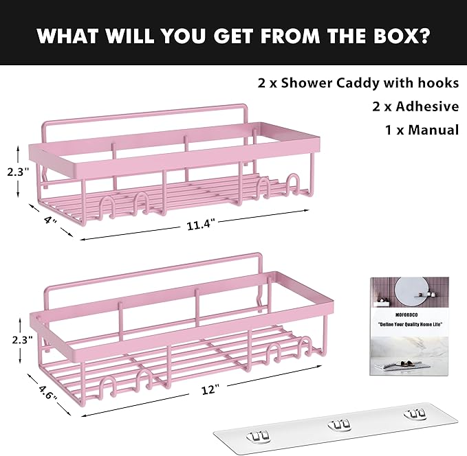Moforoco Shower Caddy Shelf Organizer Rack, Self Adhesive Black Bathroom Shelves Basket, Home Farmhouse Wall Inside Organization and Storage Decor Rv Accessories, First Camper Apartment Essentials
