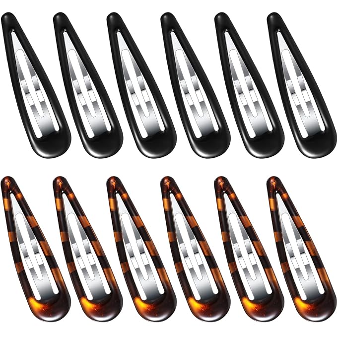 Waydress 12 Pcs Hair Clip Barrettes for Women Oval Snap Tortoise Metal Snap Clips Thin Hair Grips Ellipse Clips Non Slip Barrettes Accessories, 2.8 In(Classic Style)