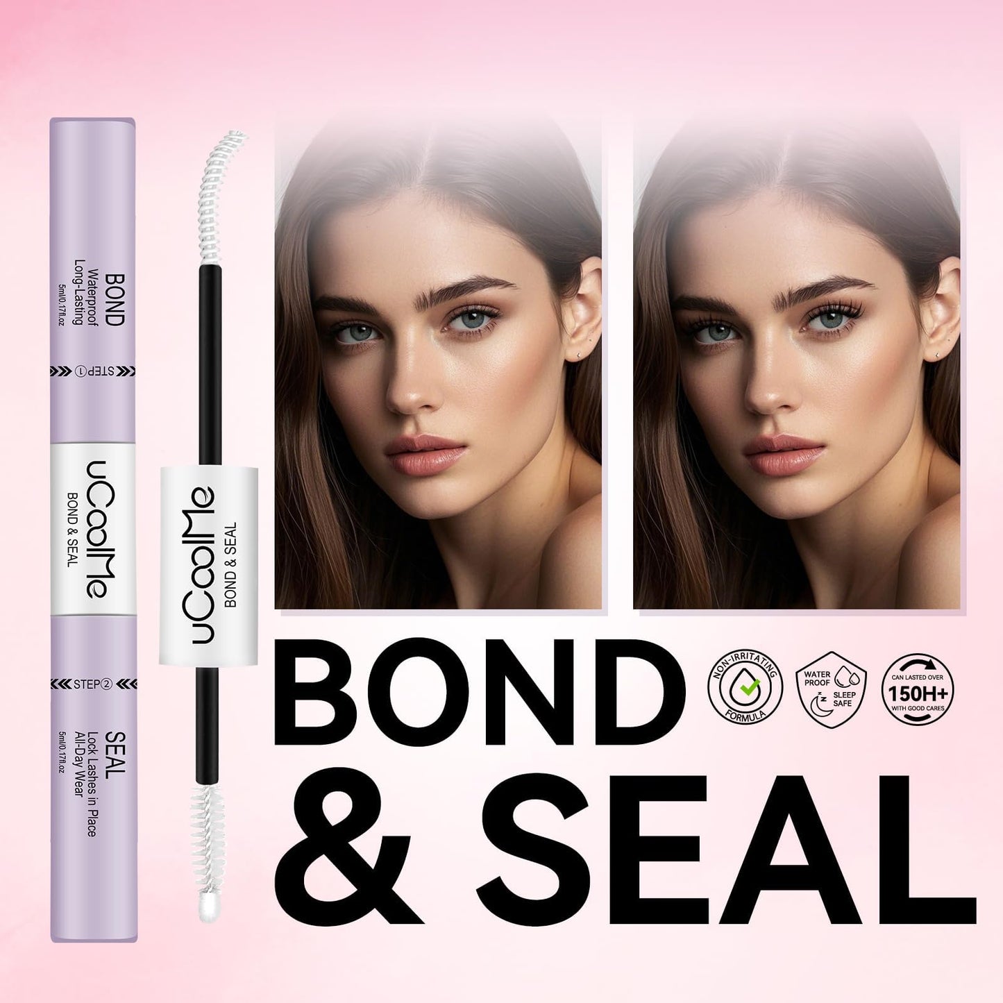 uCoolMe Lash Bond and Seal Waterproof 10ML for Lash Clusters 144Hours SuperStrong Long-Lasting Non-Irritating Eyelash Glue for DIY at Home(White,10ML)